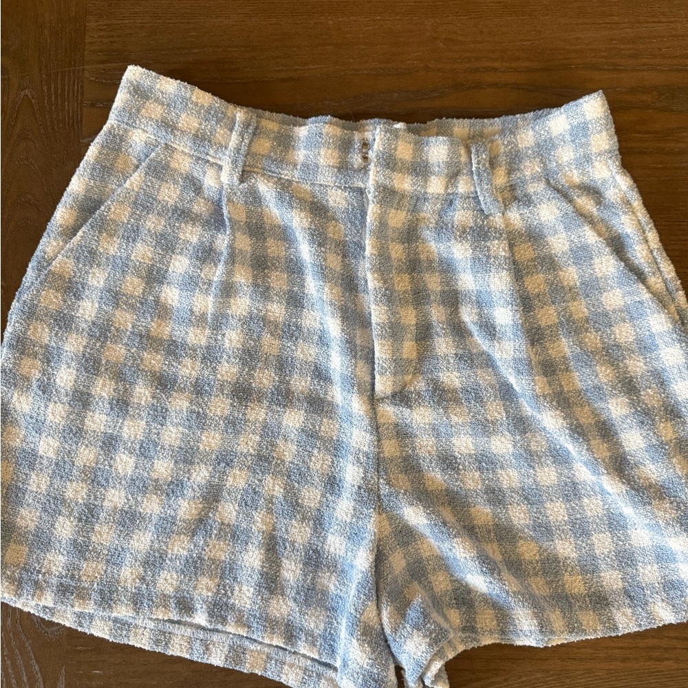 Vestique High Waist Blue and White Gingham Shorts